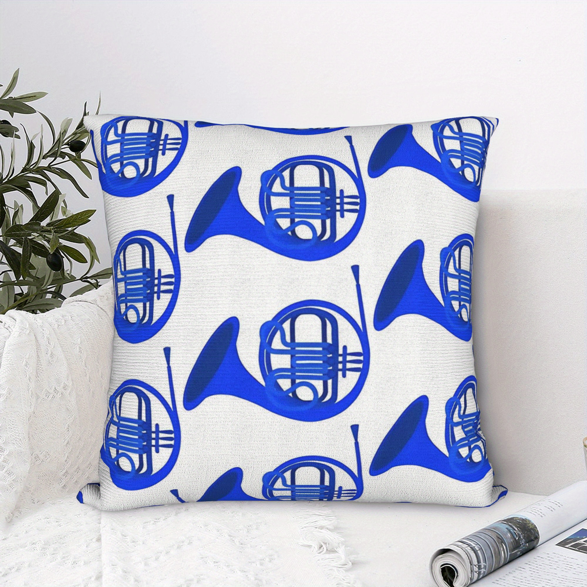 Musical Instrument French - 1pc Blue French Horn Pillow Cover